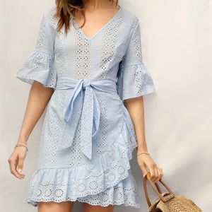 Bell Sleeve Pephem Belted Wrap Schiffy Dress